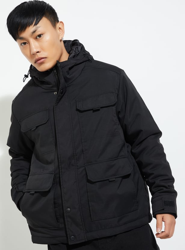 URB_N Men Solid Hooded Utility Jacket