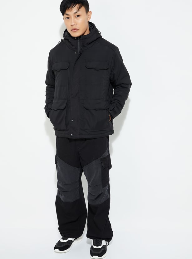 URB_N Men Solid Hooded Utility Jacket