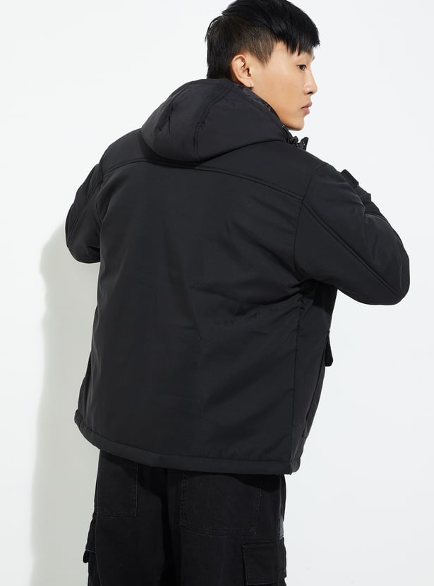 URB_N Men Solid Hooded Utility Jacket