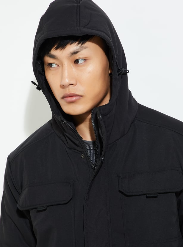 URB_N Men Solid Hooded Utility Jacket