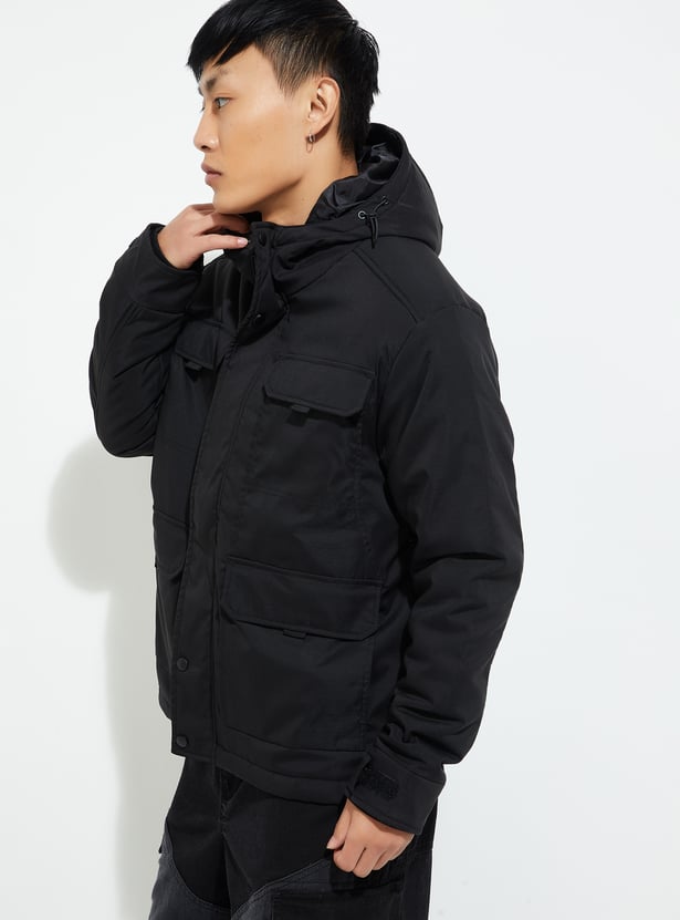 URB_N Men Solid Hooded Utility Jacket