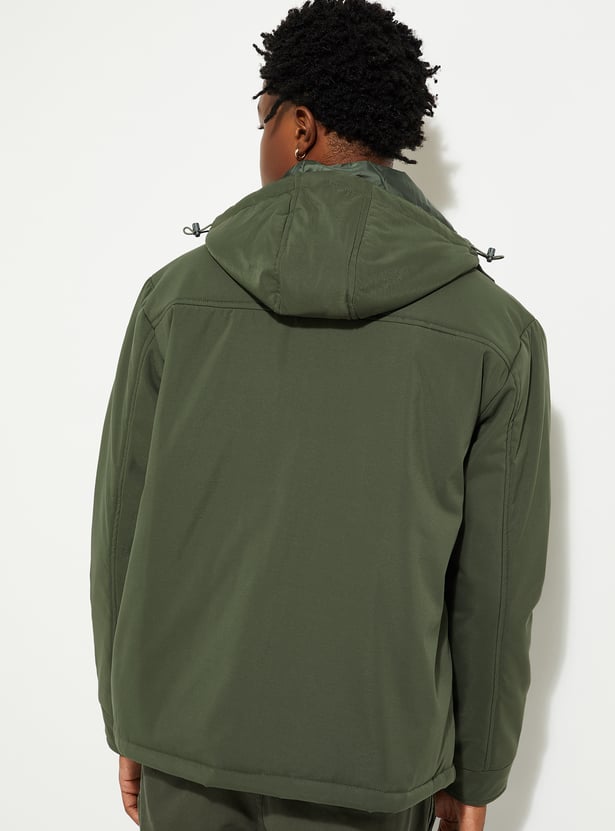 URB_N Men Solid Hooded Utility Jacket