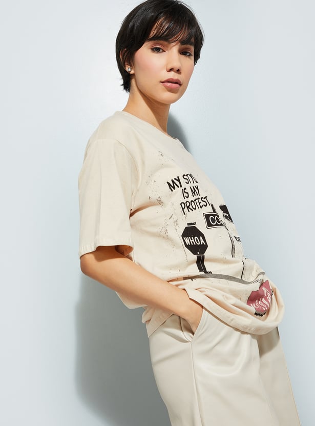 URB_N Women Graphic Print Oversized T-shirt