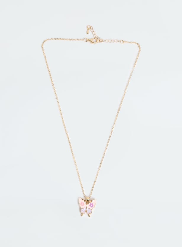 Girls Butterfly Necklace Set with Ring