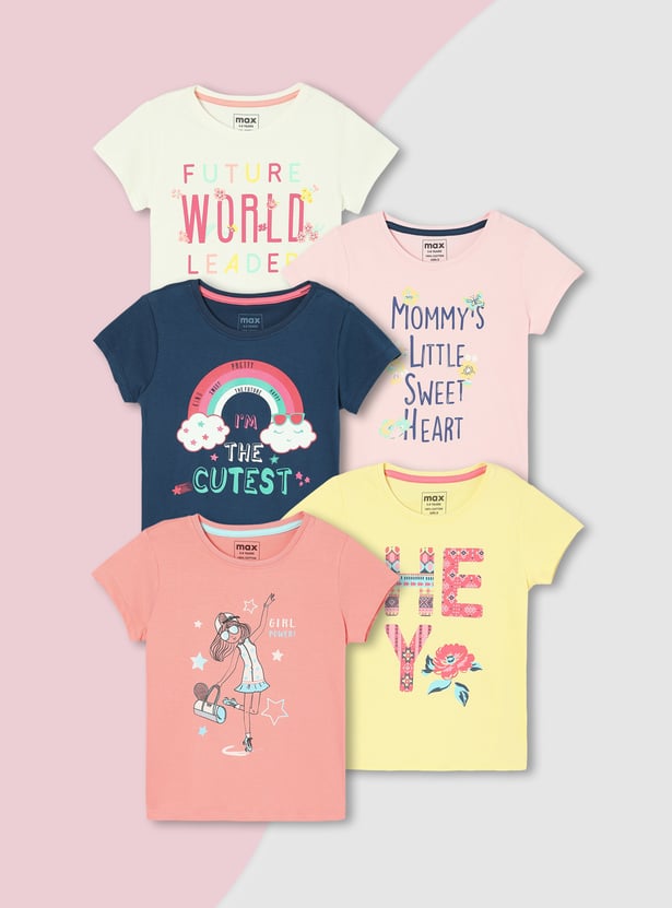 Girls Graphic Printed T-shirt - Pack of 5