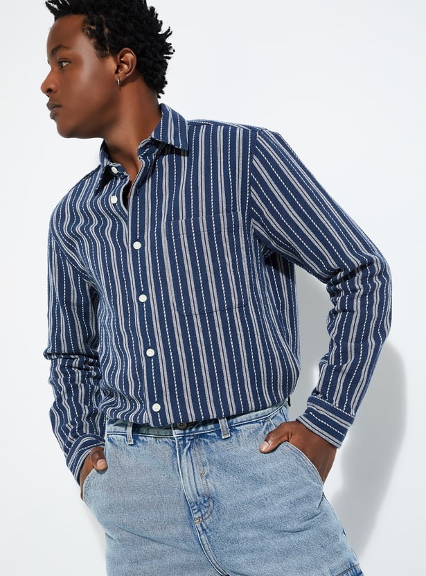 URB_N Men Regular Fit Striped Casual Shirt