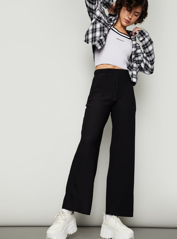 Women Ribbed Wide Leg Trousers