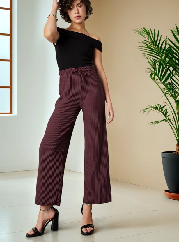 Women Ribbed Wide Leg Trousers