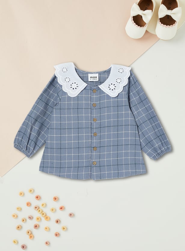 Girls Checked Peterpan Collar Top