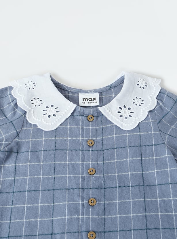 Girls Checked Peterpan Collar Top