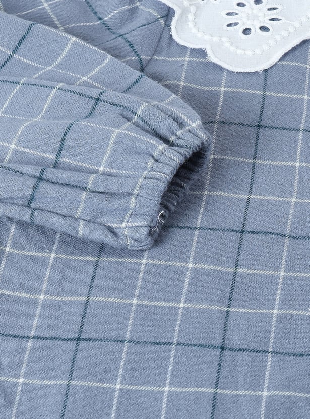 Girls Checked Peterpan Collar Top
