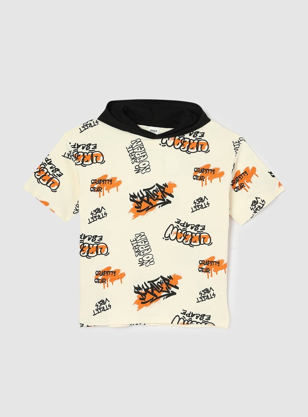 Boys Oversized Printed Hooded T-shirt