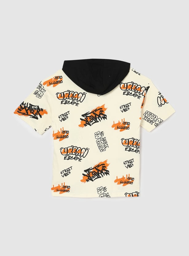 Boys Oversized Printed Hooded T-shirt