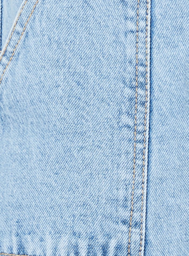 Girls Rinsed Belted Wide Leg Jeans