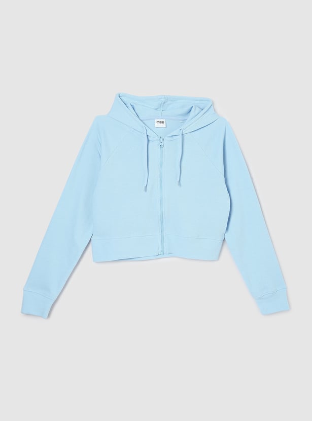 Girls Waffle Knit Hooded Sweatshirt