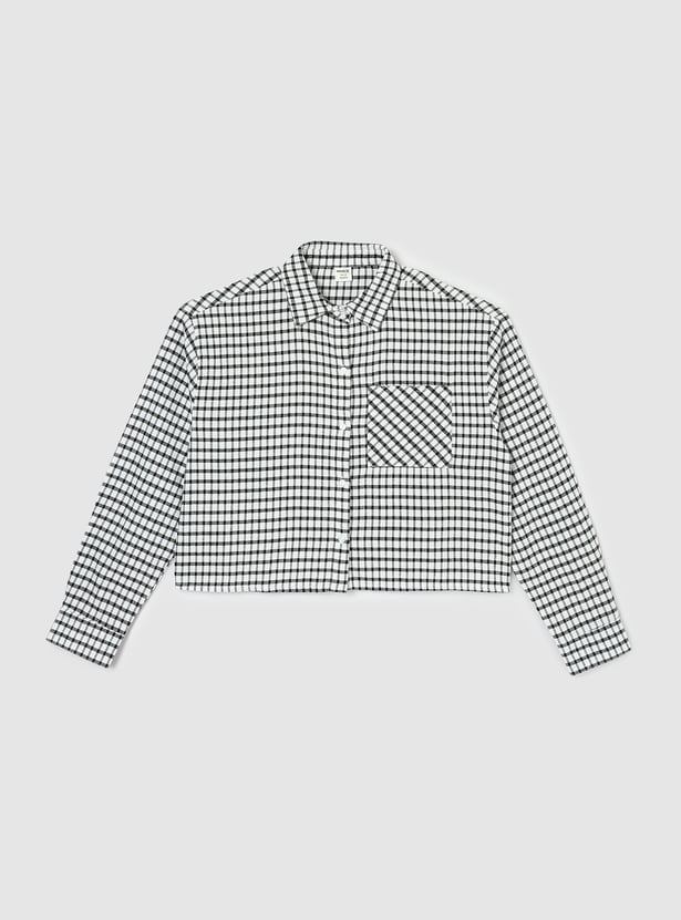 Girls Checked Cropped Shirt