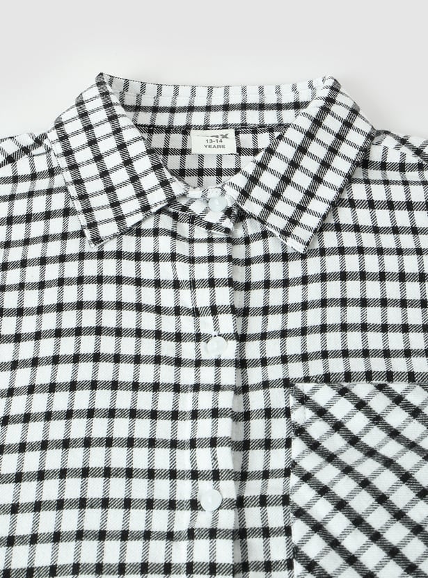 Girls Checked Cropped Shirt