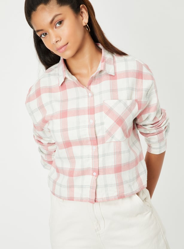 Girls Checked Cropped Shirt