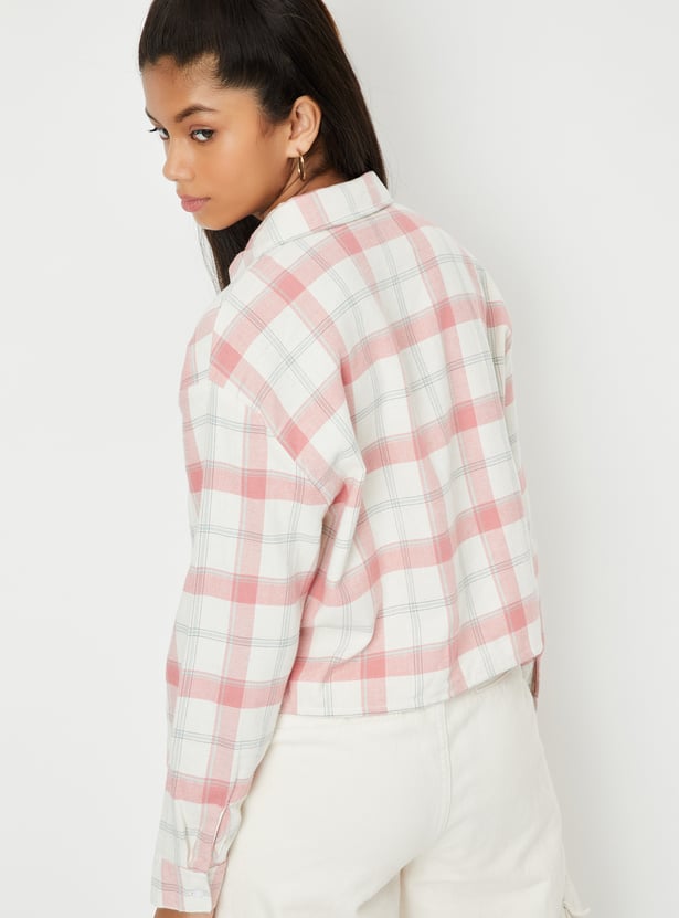 Girls Checked Cropped Shirt