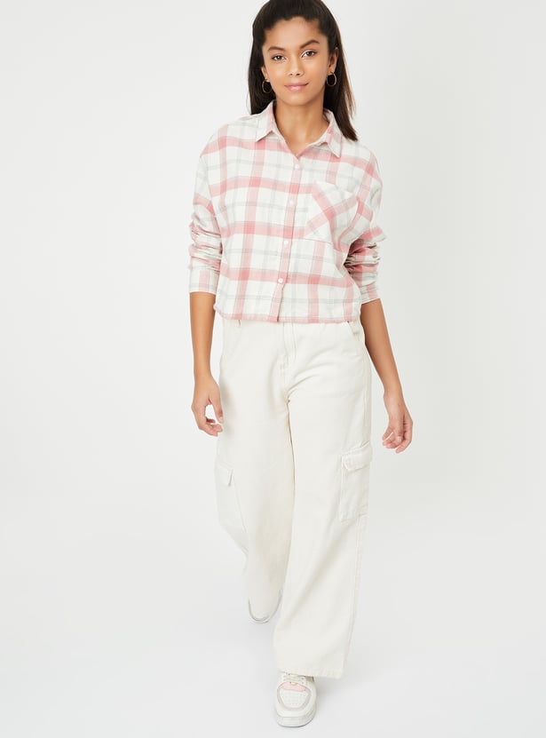 Girls Checked Cropped Shirt