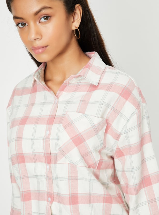 Girls Checked Cropped Shirt