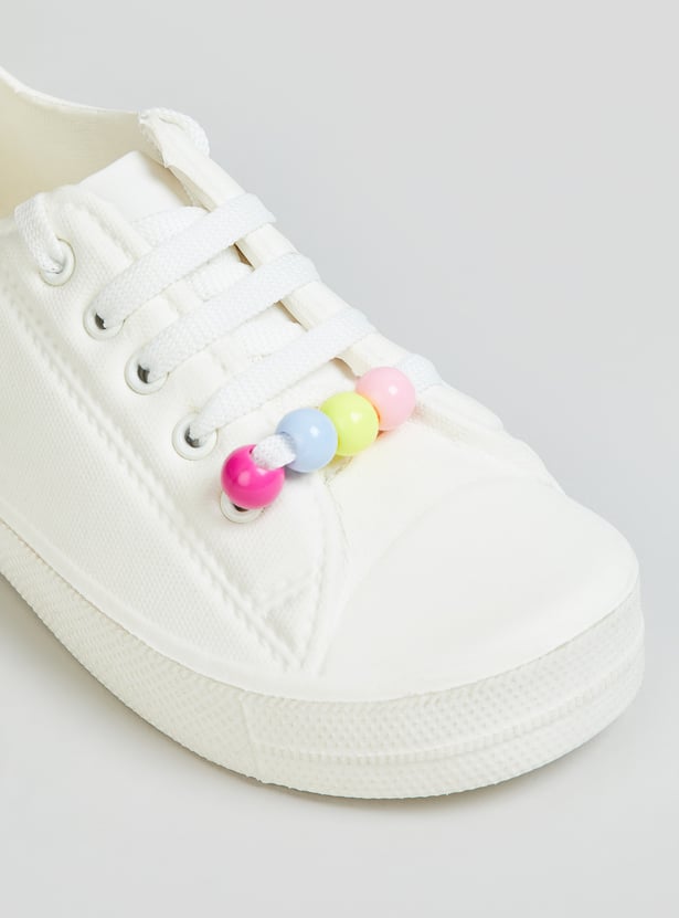Girls Applique Beaded Sneakers