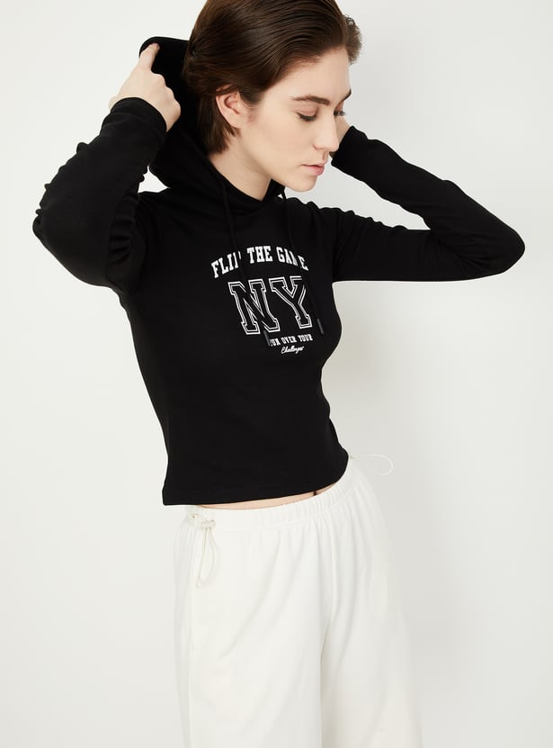 Women Printed Hooded Athleisure T-shirt