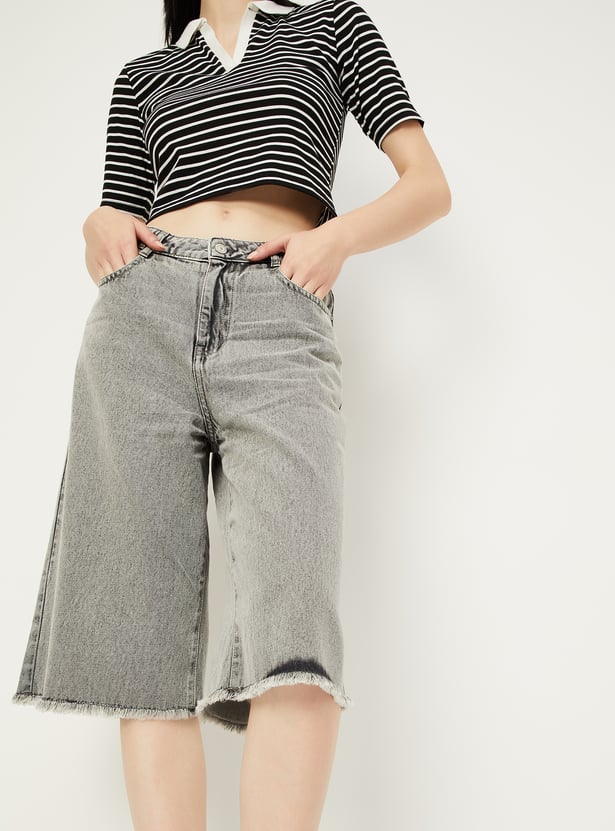 Women Stonewashed Denim Bermuda Shorts