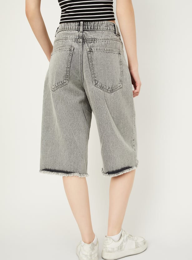 Women Stonewashed Denim Bermuda Shorts