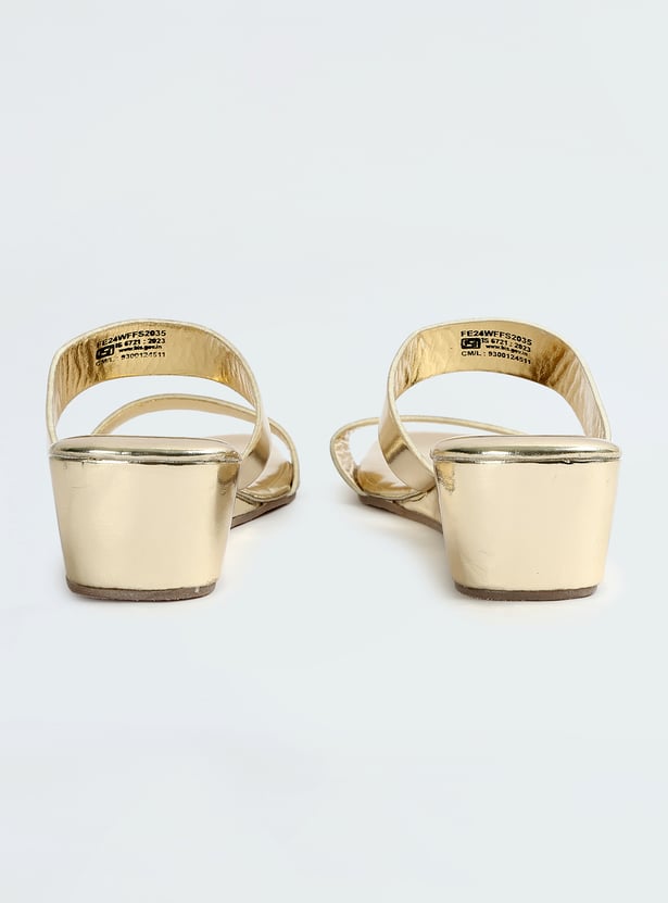 Women Metallic Double Strap Wedges