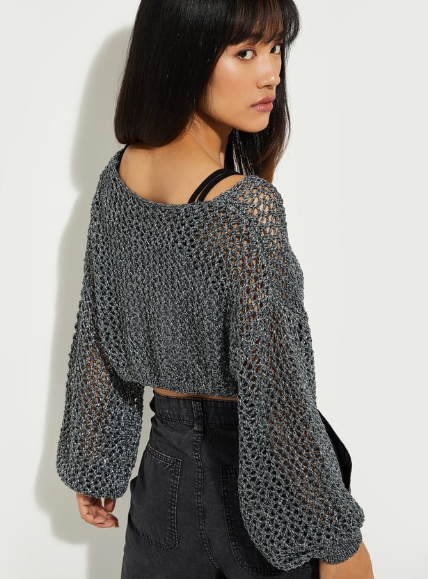 ALAYA F x URB_N Women Open Knit Crop Sweater