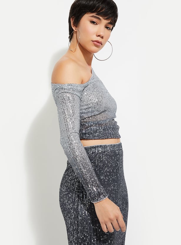 ALAYA F x URB_N Women Sequinned Crop Top