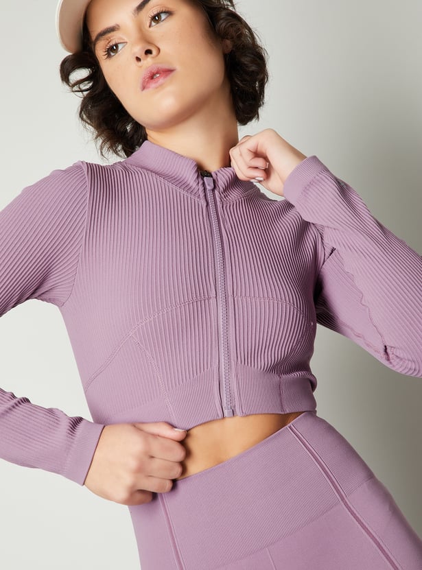 Women Ribbed Cropped Jacket