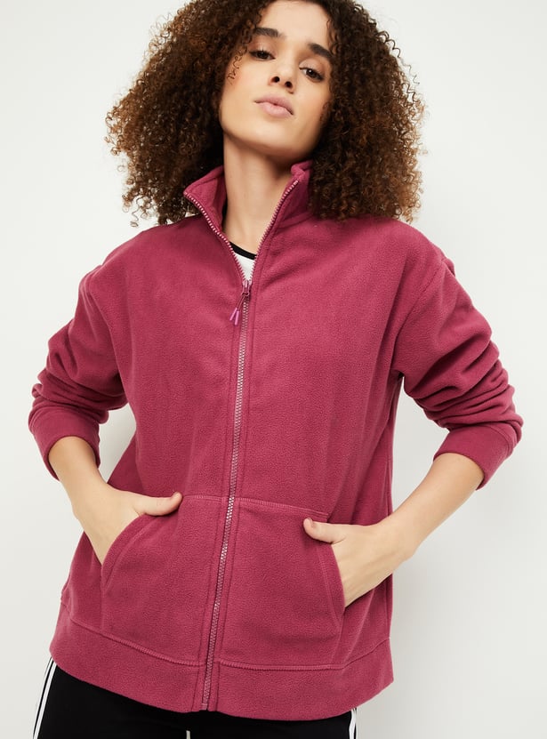 Women Solid Mock Collar Jacket