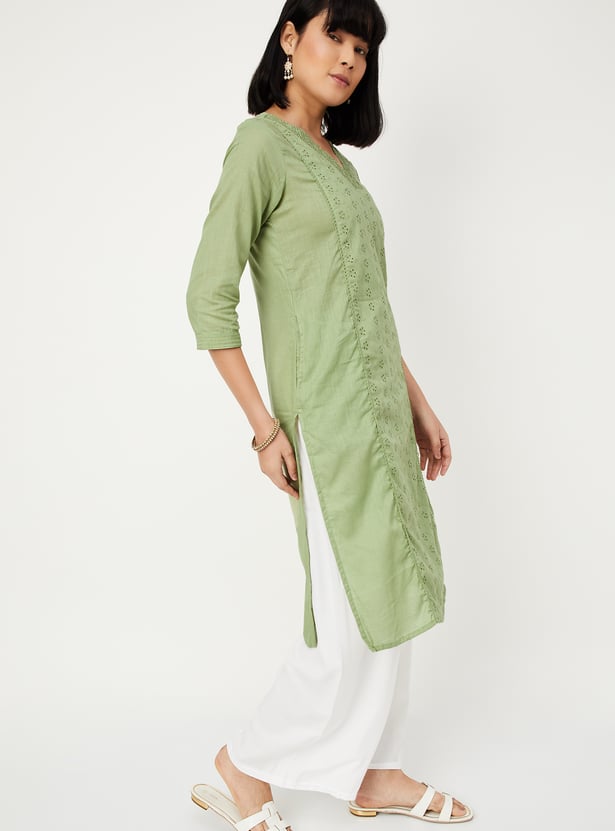 Women Schiffli Straight Kurta