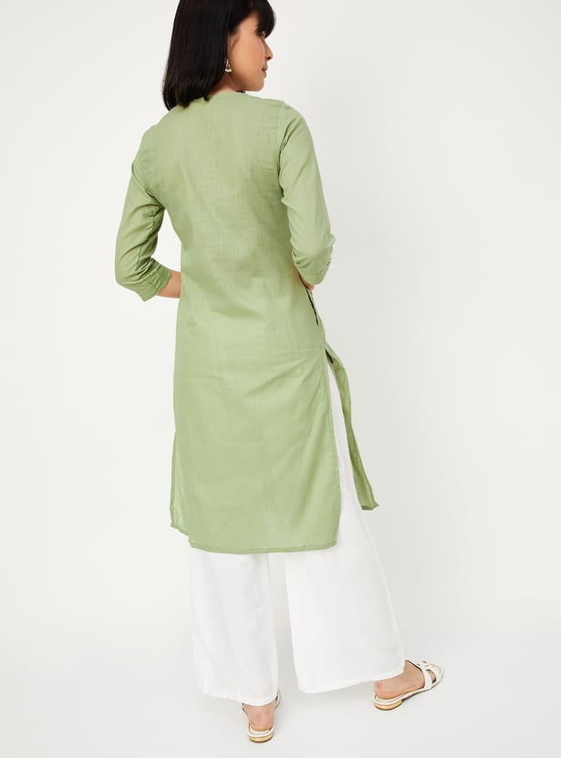 Women Schiffli Straight Kurta