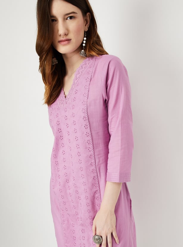 Women Schiffli Straight Kurta