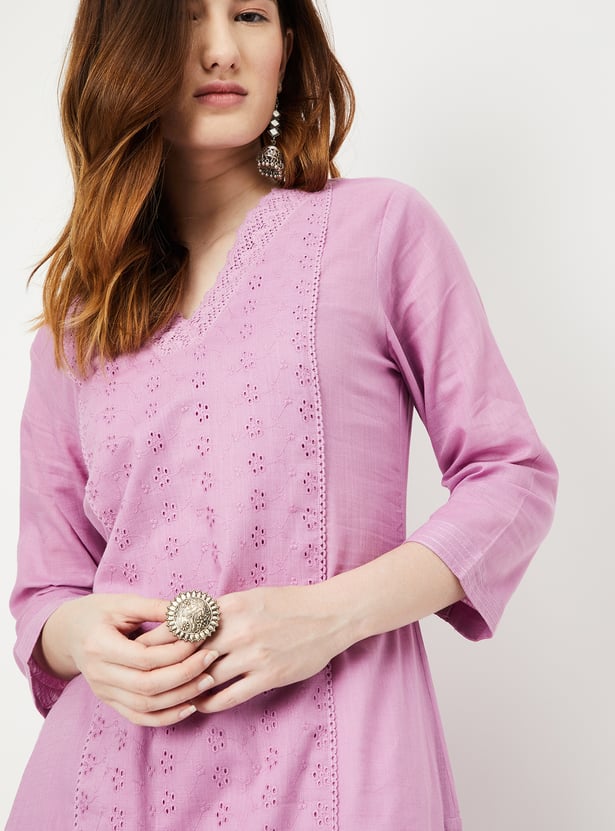 Women Schiffli Straight Kurta