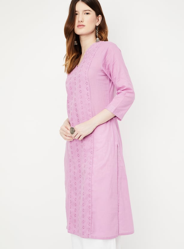 Women Schiffli Straight Kurta