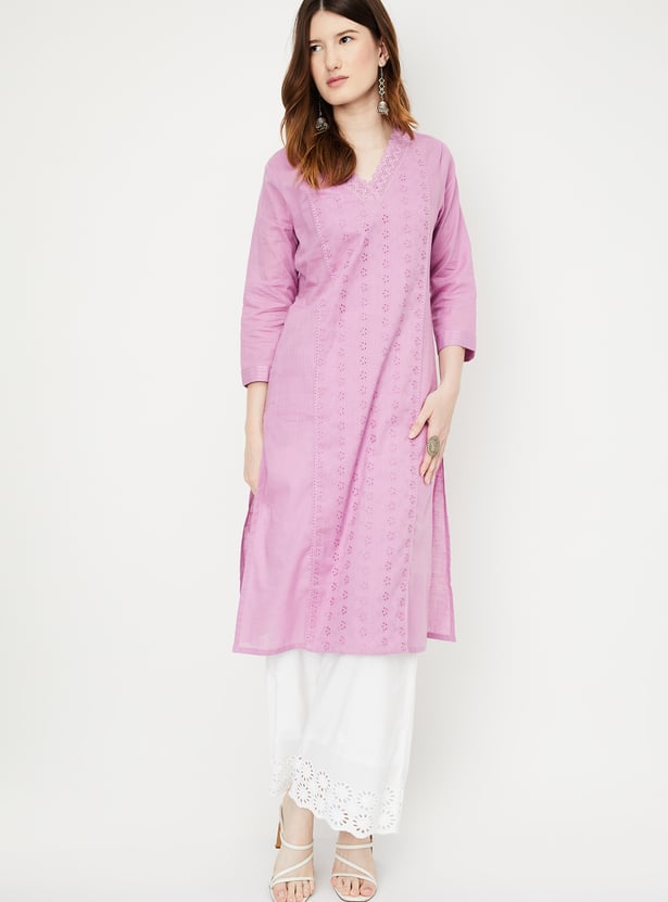 Women Schiffli Straight Kurta