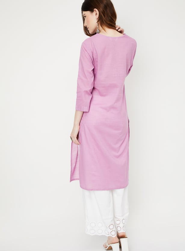 Women Schiffli Straight Kurta