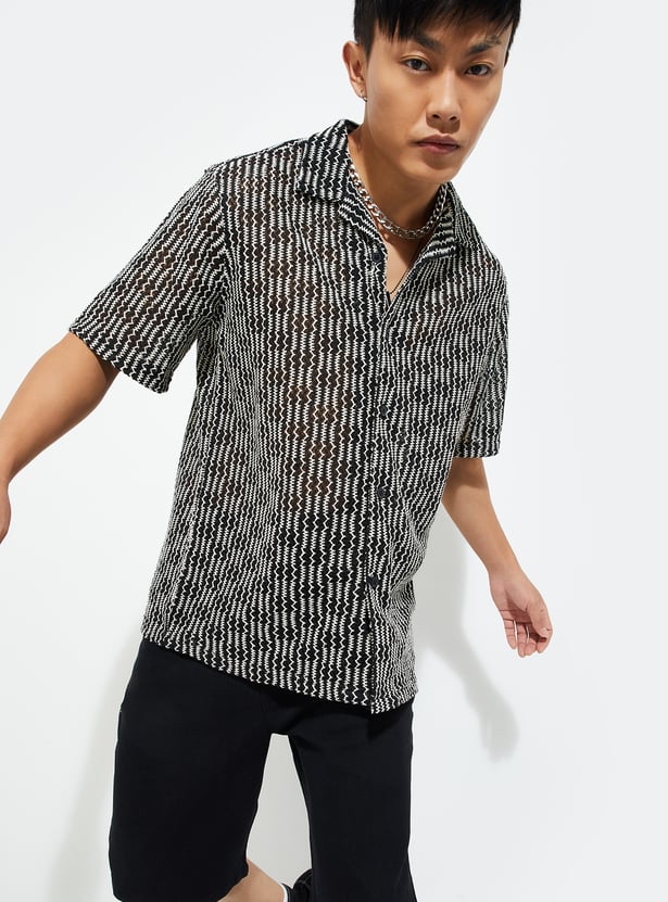 URB_N Men Relaxed Fit Lace Resort Shirt