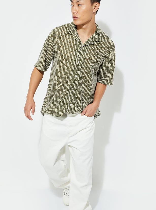 URB_N Men Relaxed Fit Lace Resort Shirt