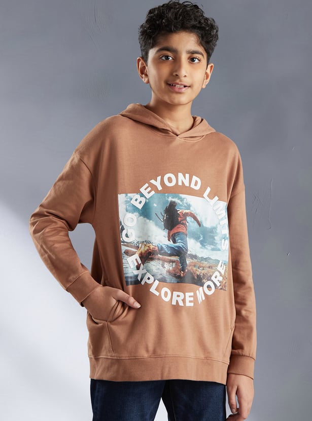 Boys Oversized Printed Hooded Sweatshirt
