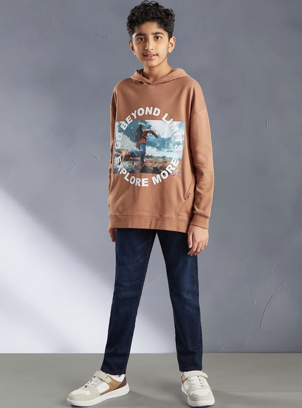 Boys Oversized Printed Hooded Sweatshirt