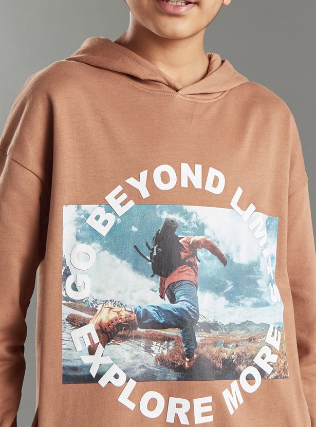 Boys Oversized Printed Hooded Sweatshirt