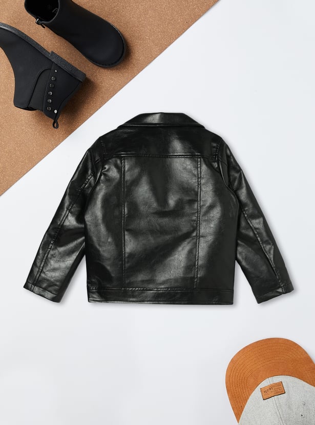 Girls Solid Biker Jacket