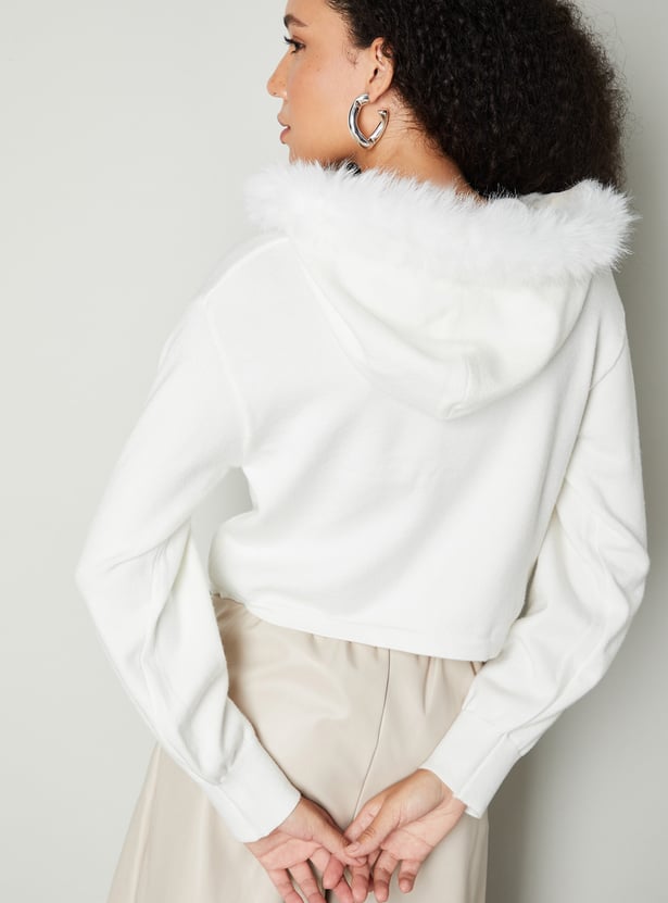 Women Fur Trim Hooded Sweater