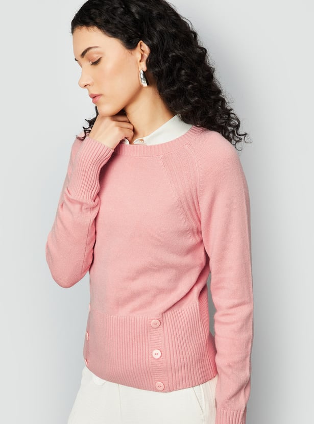 Women Knit Sweater with Button Details