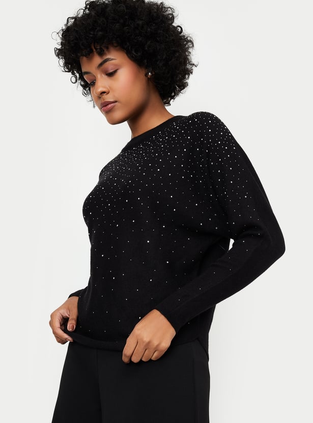 Women Embellished Knit Sweater